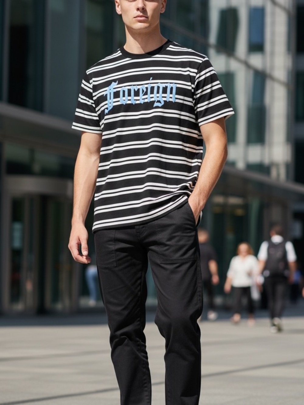 Foreign NWOT Black & White Striped Short Sleeve Tee